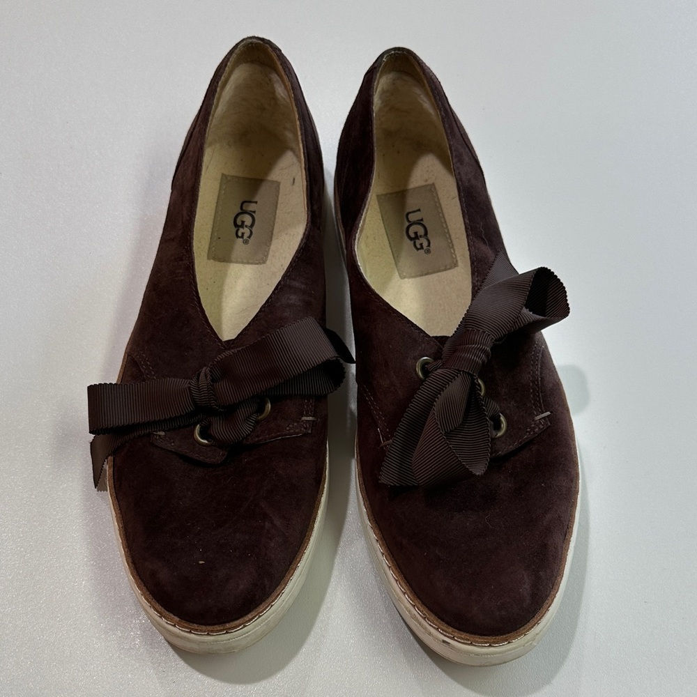 UGG Women's Dark Brown Suede Loafers with Bow